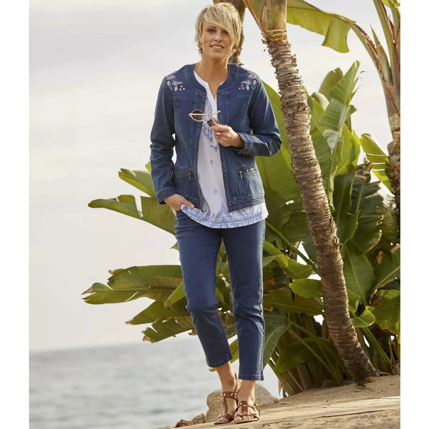 Blue - Lifestyle - Atlas for Women Womens-Ladies Denim Stretch Cropped Trousers