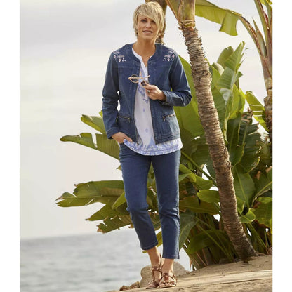 Blue - Lifestyle - Atlas for Women Womens-Ladies Denim Stretch Cropped Trousers