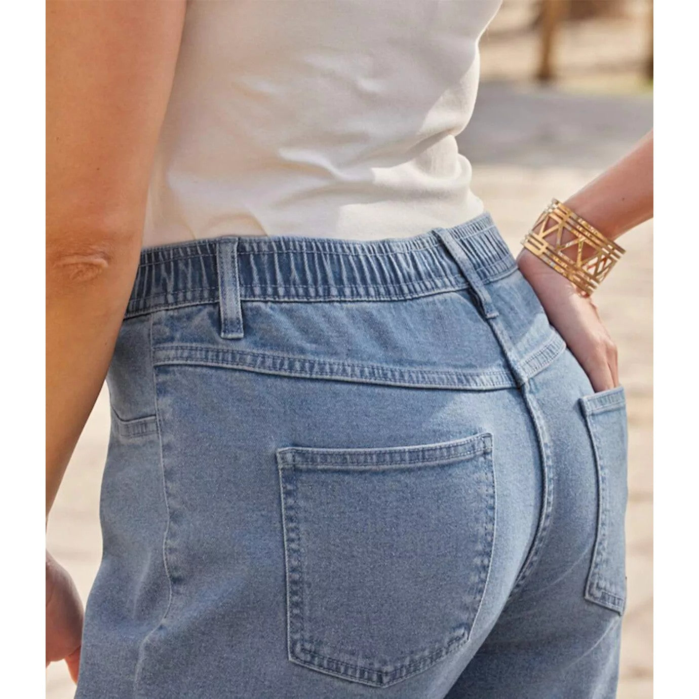 Blue - Side - Atlas for Women Womens-Ladies Denim Cropped Jeggings