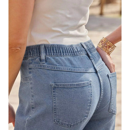 Blue - Side - Atlas for Women Womens-Ladies Denim Cropped Jeggings