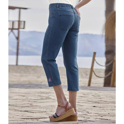 Blue - Side - Atlas for Women Womens-Ladies Embroidered Cropped Jeggings