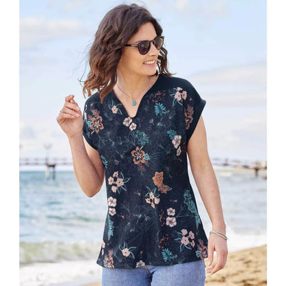 Navy - Side - Atlas for Women Womens-Ladies Floral T-Shirt