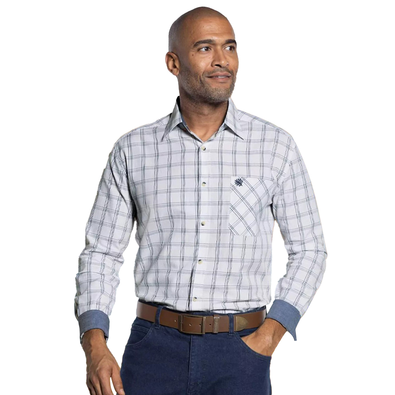 White-Navy - Back - Atlas For Men Mens Checked Poplin Shirt