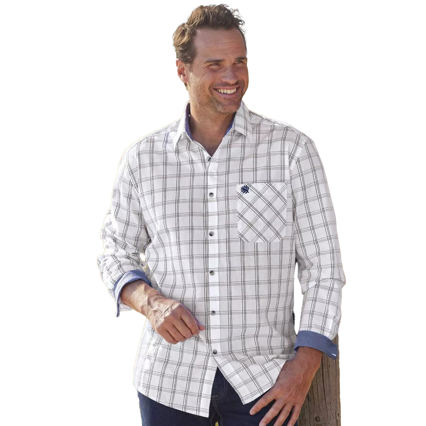 White-Navy - Side - Atlas For Men Mens Checked Poplin Shirt