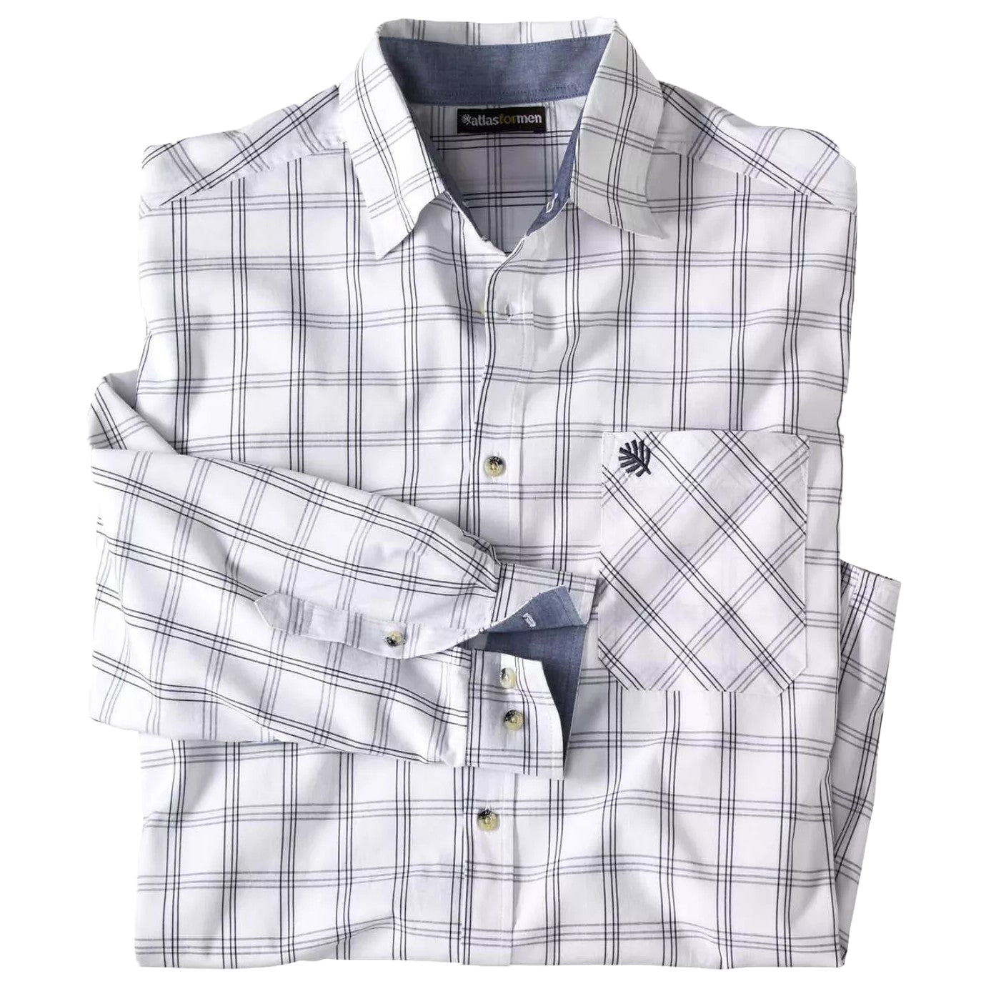 White-Navy - Front - Atlas For Men Mens Checked Poplin Shirt