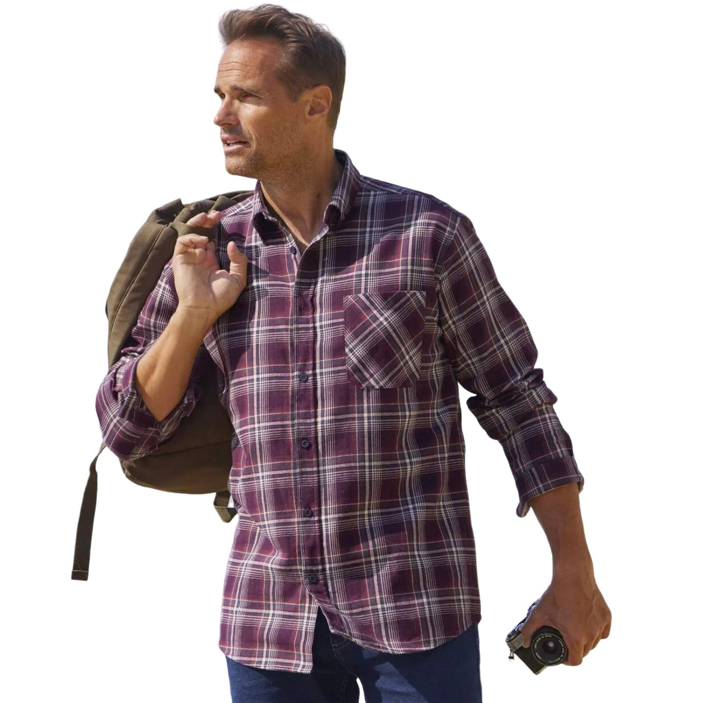 Plum - Side - Atlas For Men Mens Checked Flannel Shirt