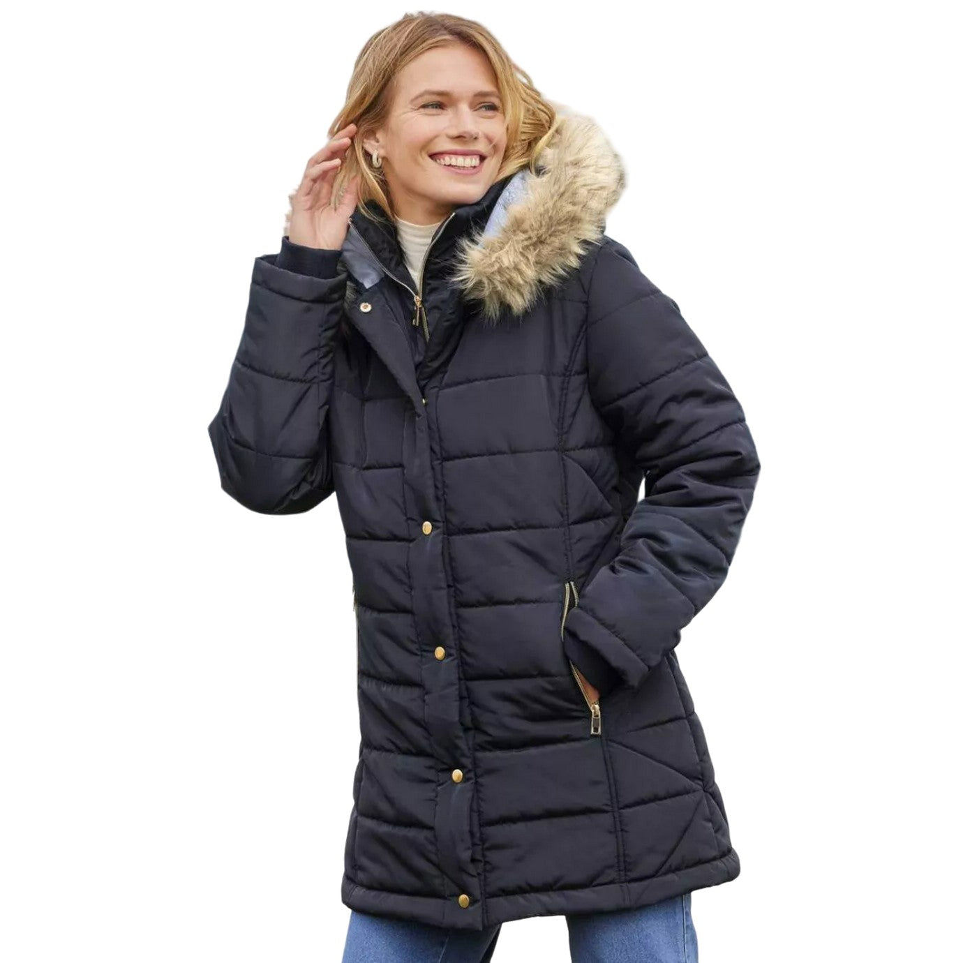 Navy - Close up - Atlas for Women Womens-Ladies Water Repellent Padded Jacket