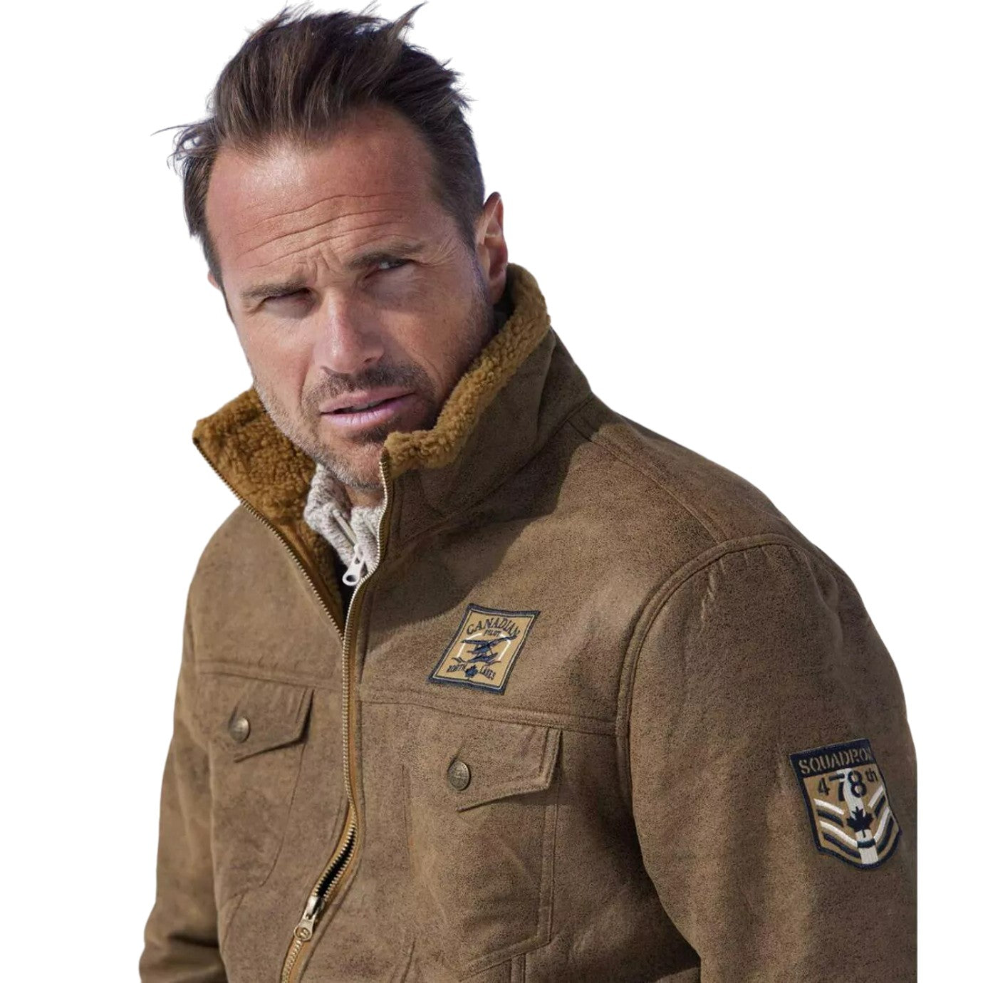 Brown - Back - Atlas For Men Mens Faux Suede Jacket