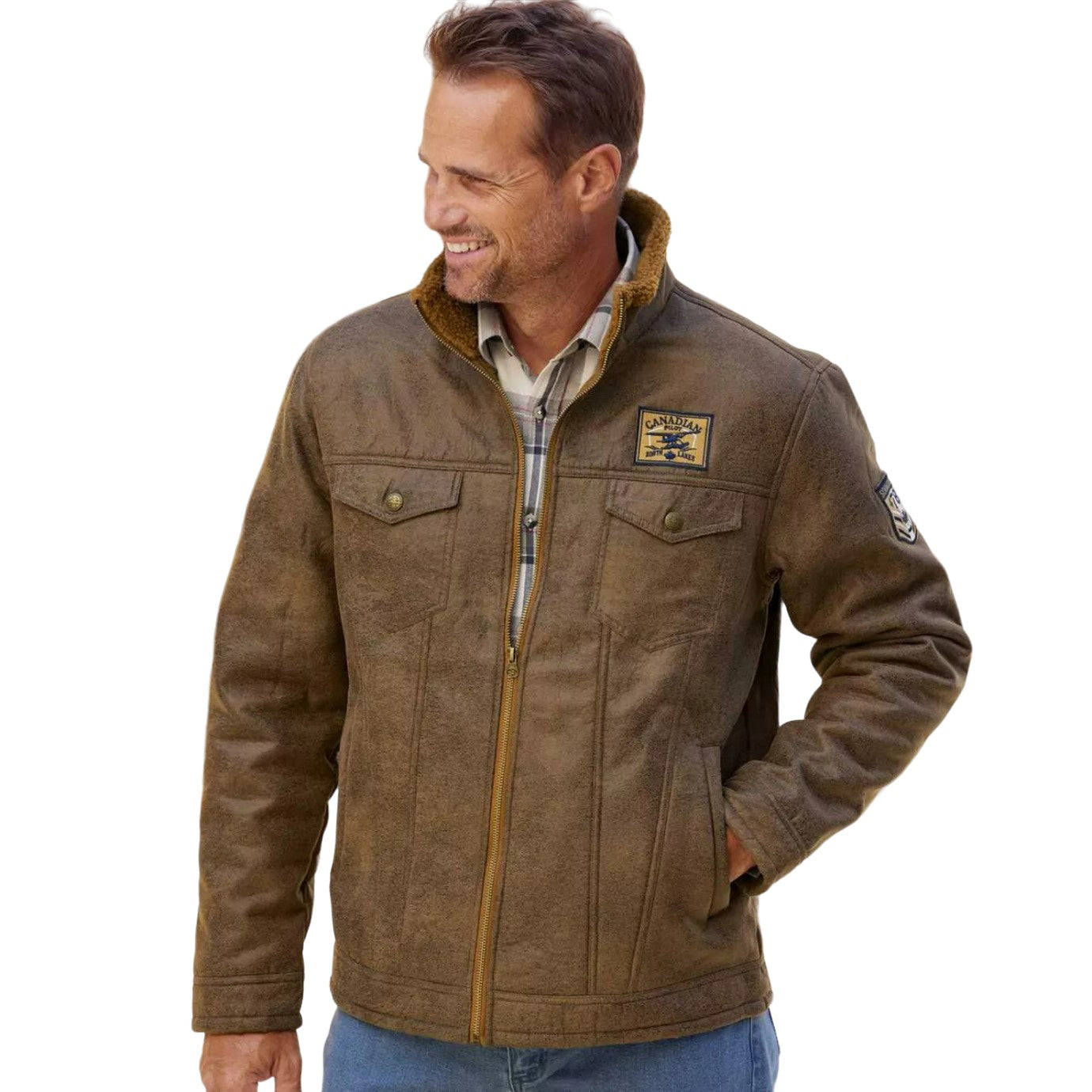 Brown - Side - Atlas For Men Mens Faux Suede Jacket