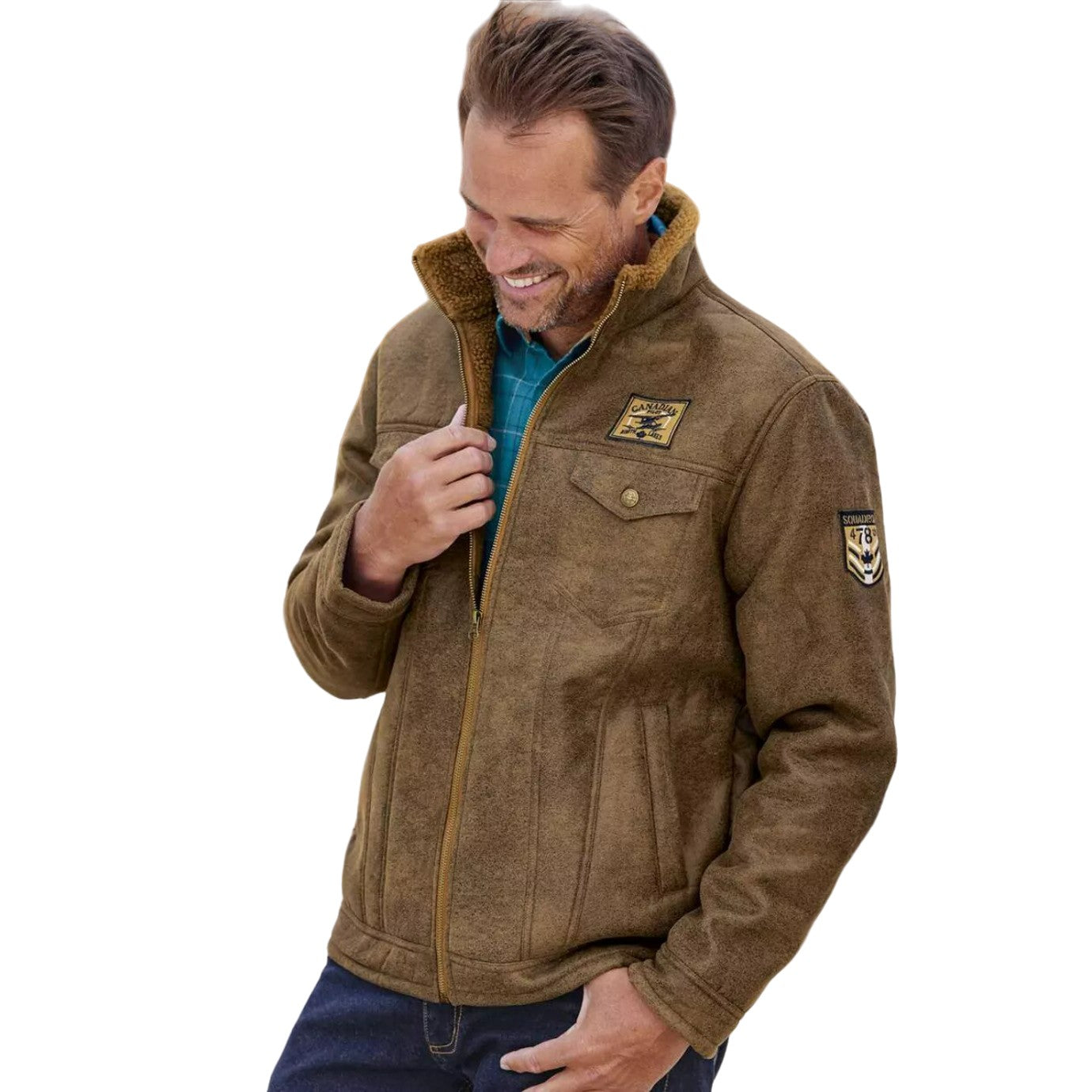 Brown - Lifestyle - Atlas For Men Mens Faux Suede Jacket