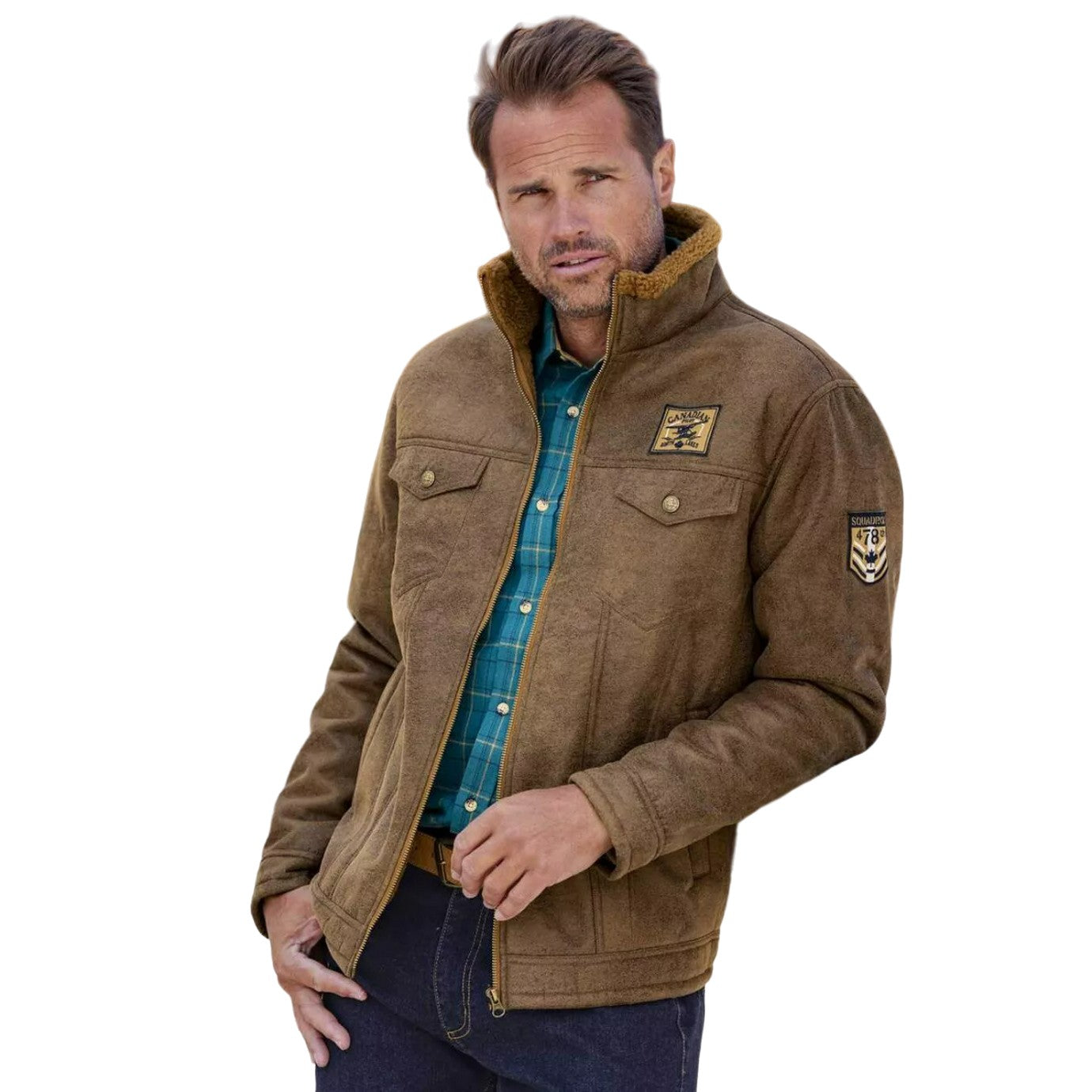 Brown - Pack Shot - Atlas For Men Mens Faux Suede Jacket