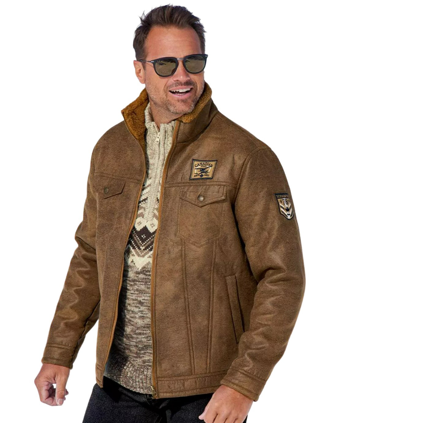 Brown - Close up - Atlas For Men Mens Faux Suede Jacket