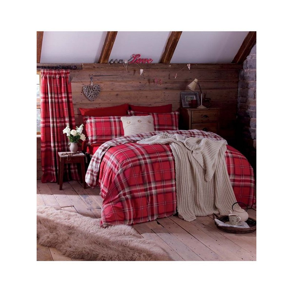 Red-Cream - Back - Catherine Lansfield Kelso Tartan Duvet Cover Set