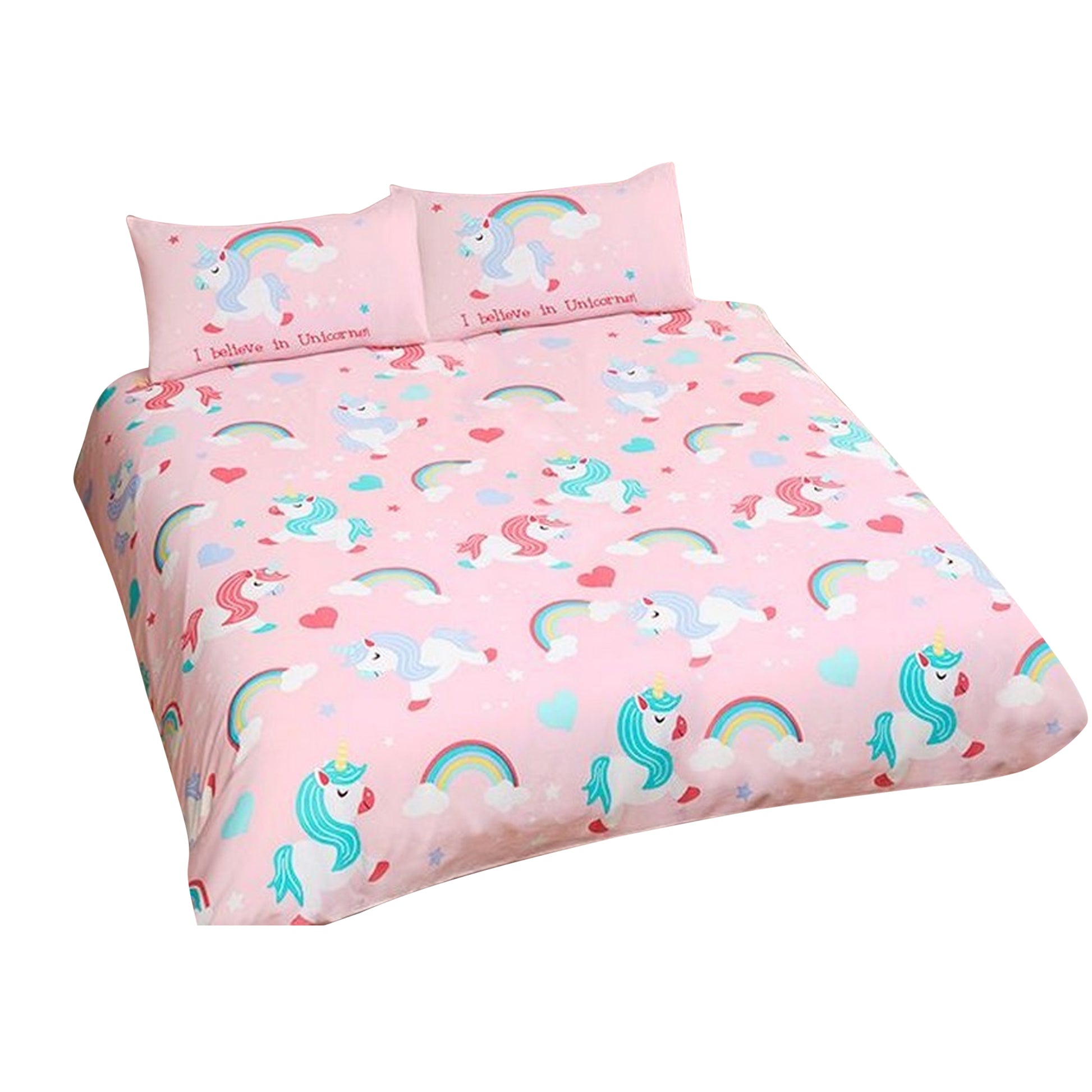 Pink - Side - Bedding & Beyond Childrens-Kids I Believe In Unicorns Duvet Cover Set