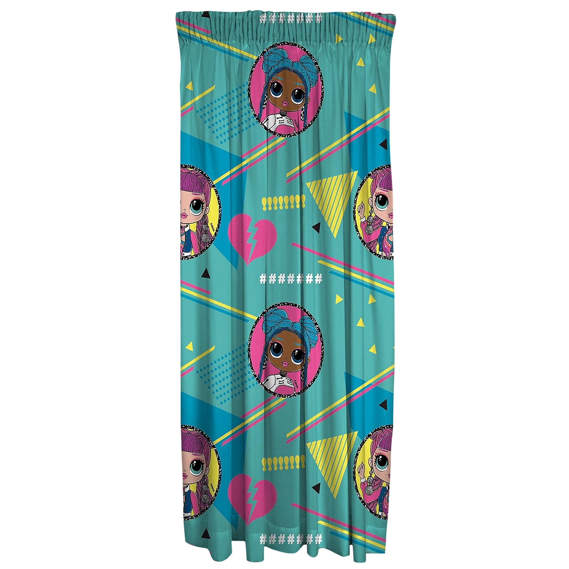 Turquoise-Pink-Yellow - Back - LOL Surprise OMG Beat Pencil Pleat Curtains (Pack of 2)