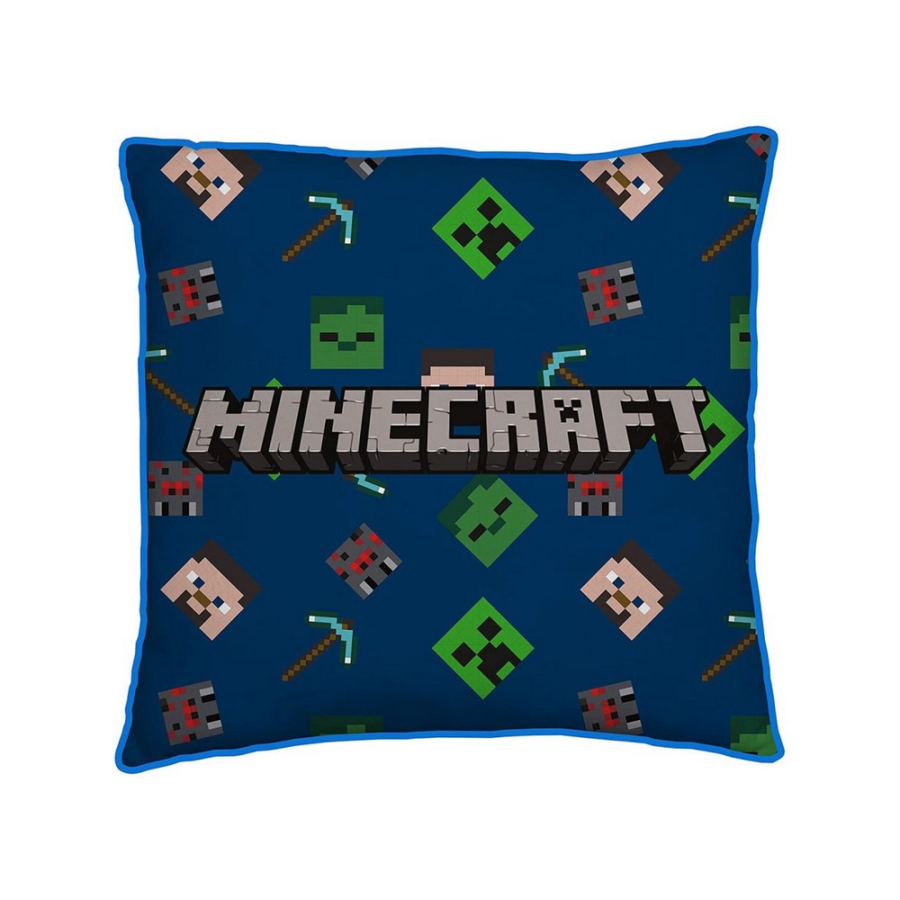 Grey-Blue-Green - Back - Minecraft Reversible Square Filled Cushion
