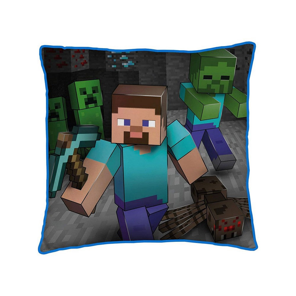 Grey-Blue-Green - Front - Minecraft Reversible Square Filled Cushion