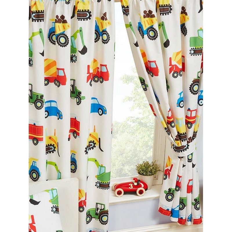 White-Blue-Red - Front - Trucks & Transport Lined Curtains (Pack Of 2)