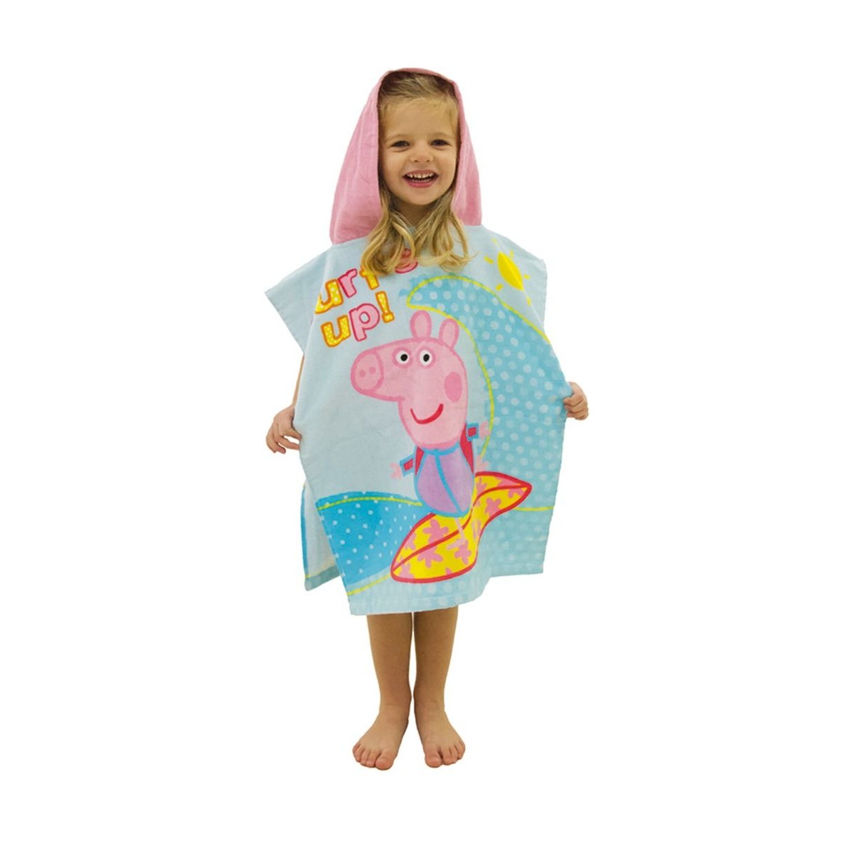 Blue-Pink-Yellow - Side - Peppa Pig Childrens-Kids Diving Hooded Towel