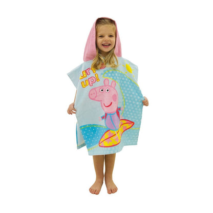 Blue-Pink-Yellow - Side - Peppa Pig Childrens-Kids Diving Hooded Towel