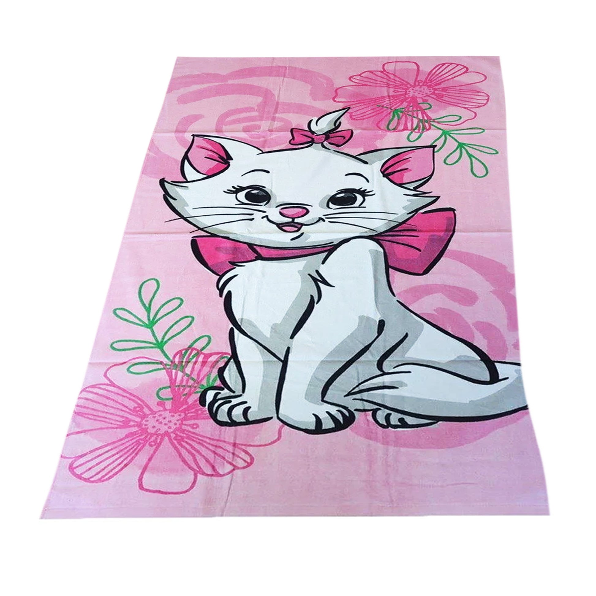 Pink-White - Back - The Aristocats Marie Floral Cotton Beach Towel