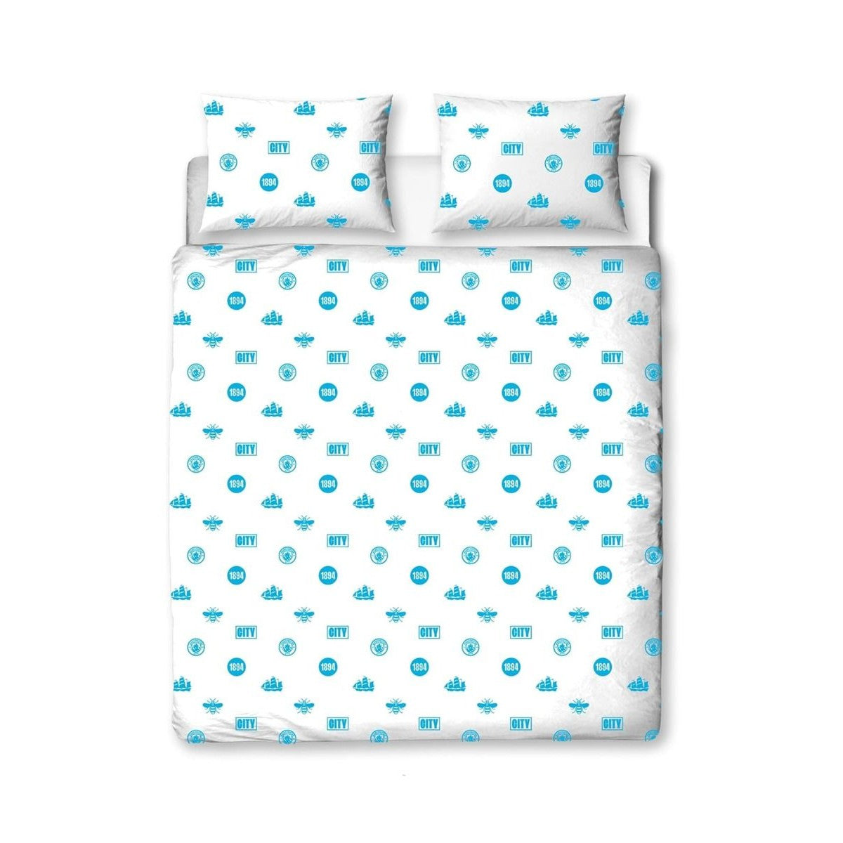 Blue - Back - Manchester City FC Crest Duvet Cover Set
