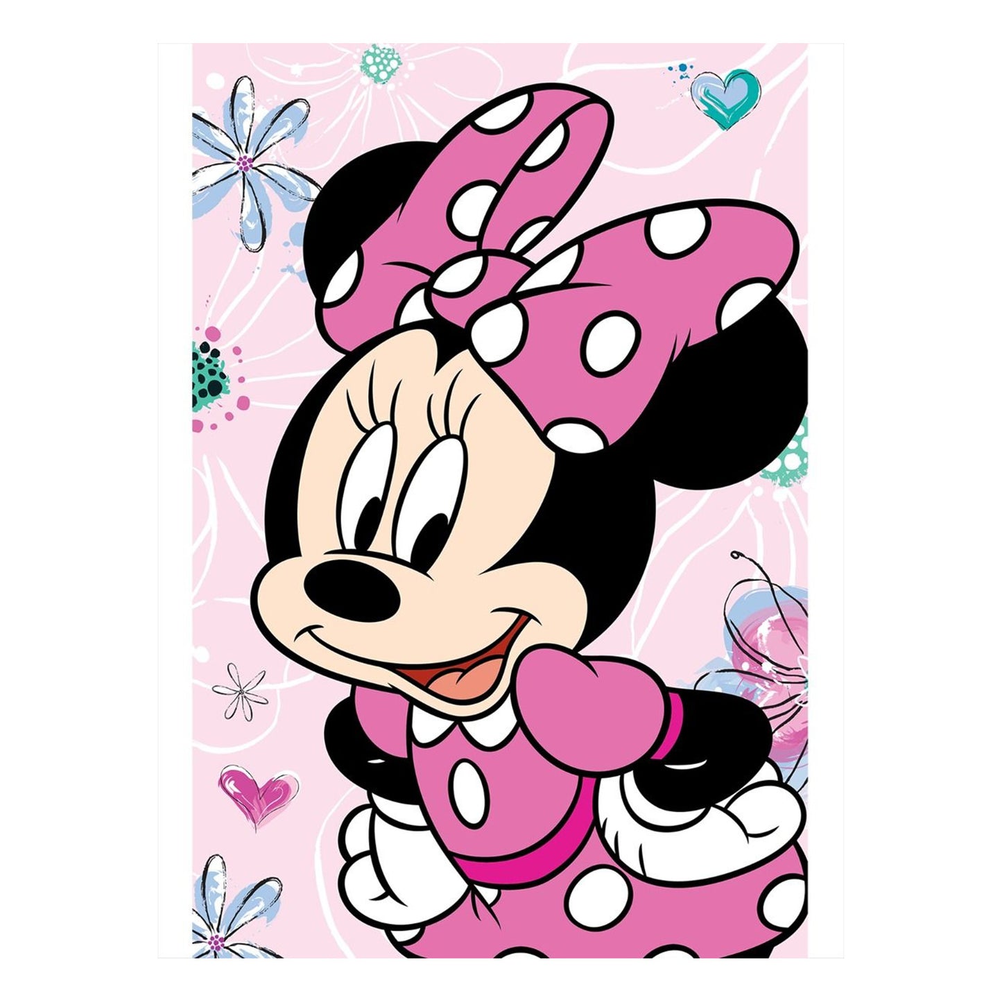 Pink-Multicoloured - Front - Disney Microflannel Flowers Minnie Mouse Blanket