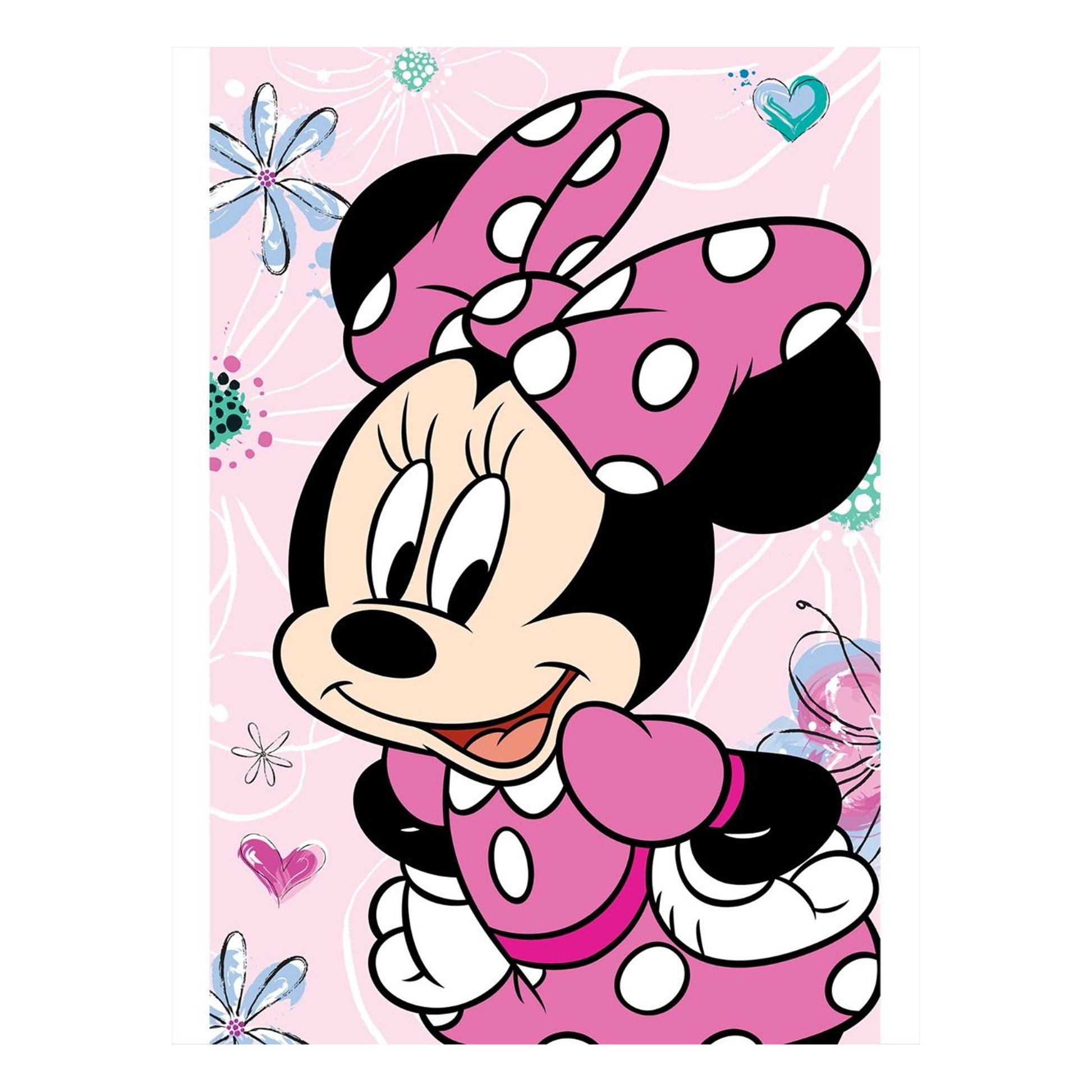 Pink-Multicoloured - Front - Disney Microflannel Flowers Minnie Mouse Blanket