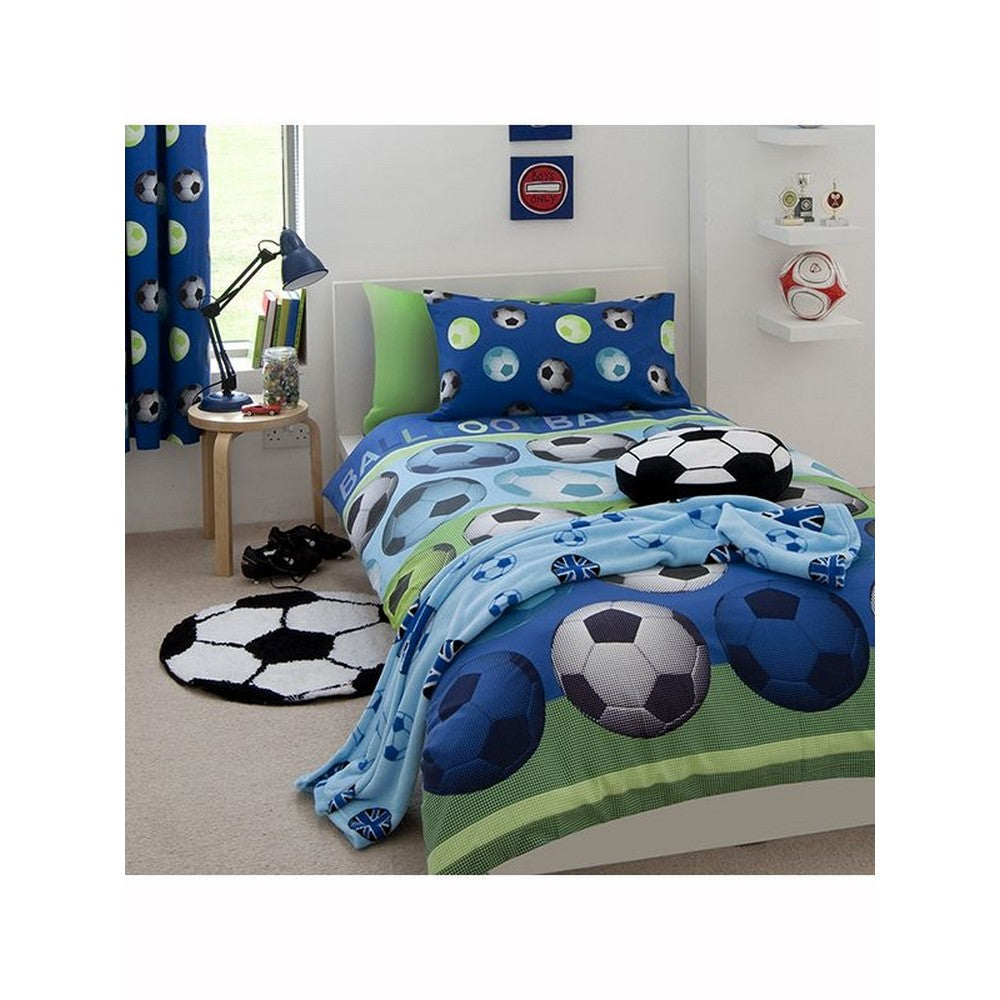 Blue-Green-White - Back - Catherine Lansfield Football Duvet Cover Set