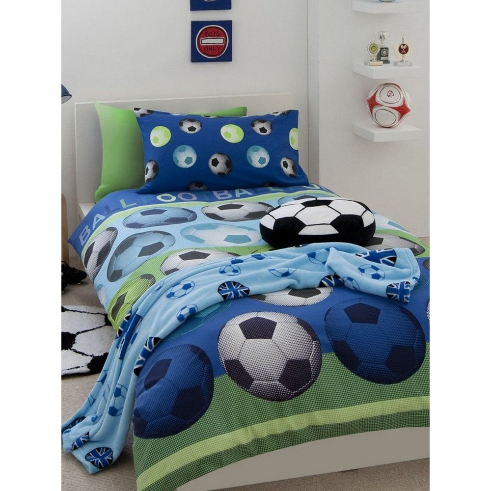 Blue-Green-White - Front - Catherine Lansfield Football Duvet Cover Set