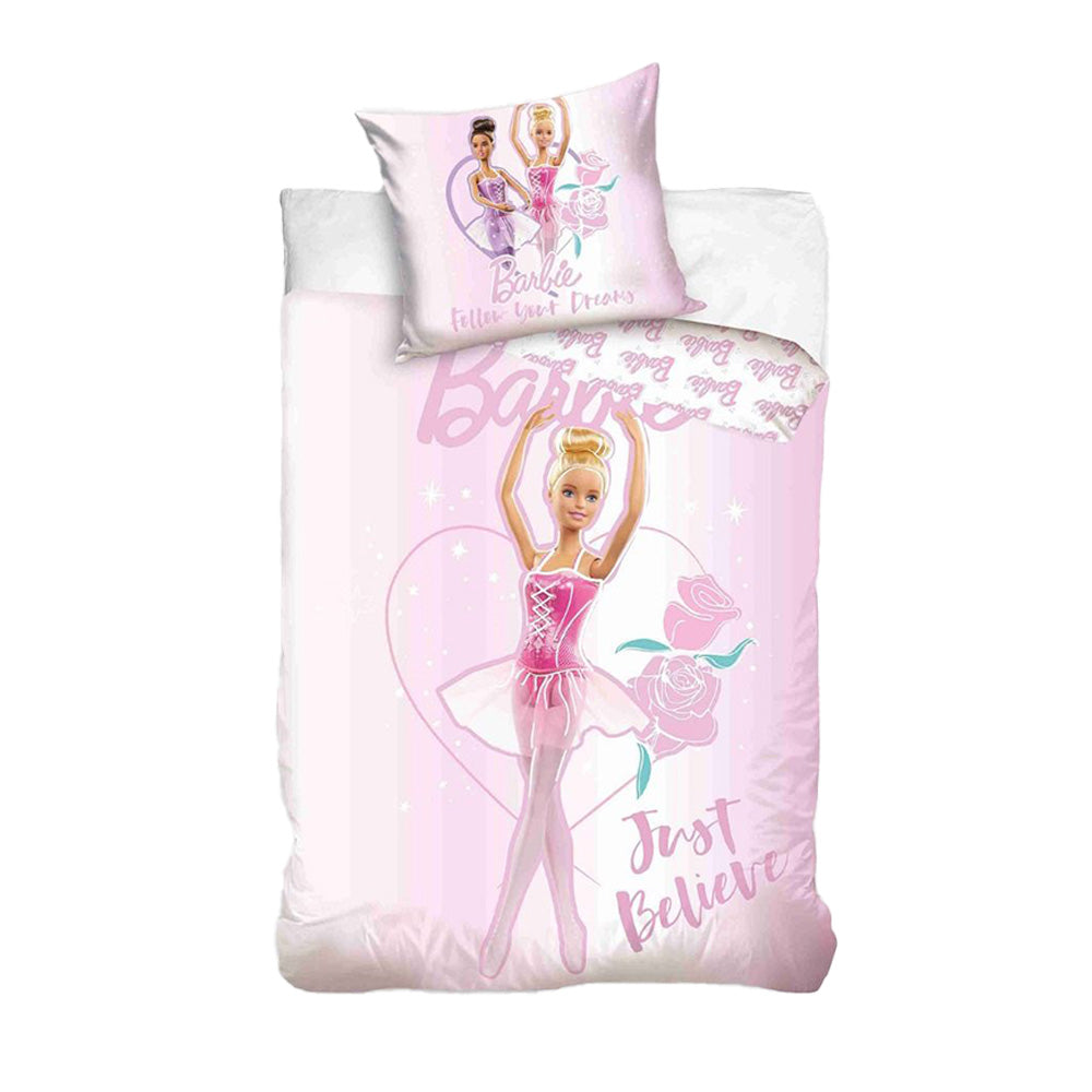 Pink-White - Front - Barbie Cotton Ballerina Duvet Cover Set