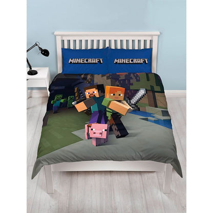 Blue-Green - Front - Minecraft Reversible Duvet Cover Set
