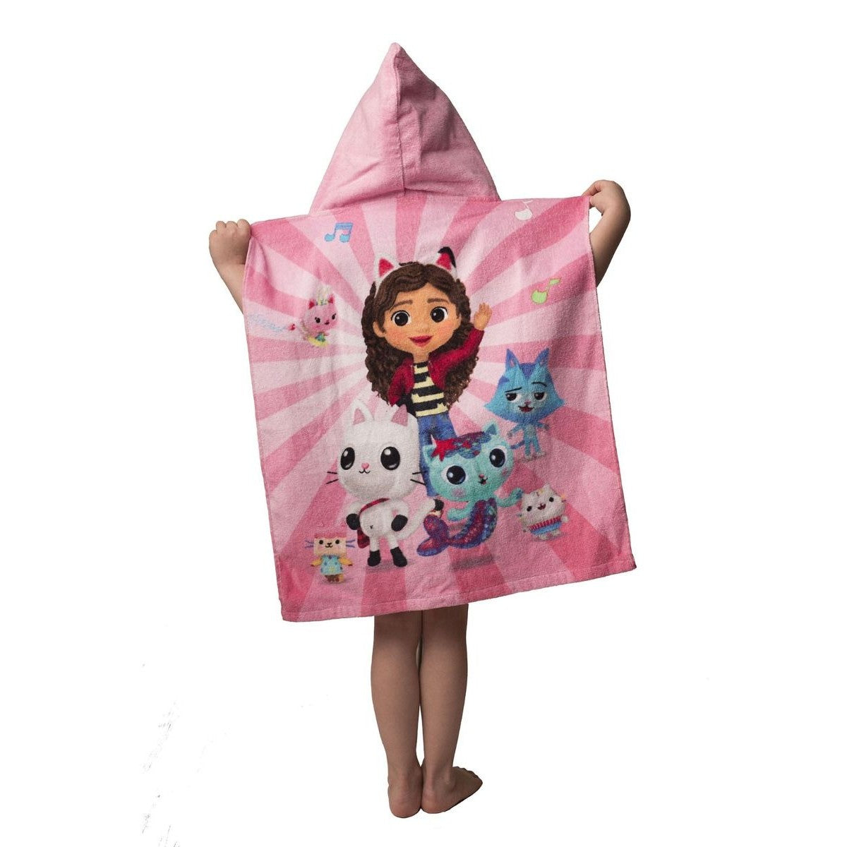 Pink-Multicoloured - Back - Gabby´s Dollhouse Childrens-Kids Cotton Hooded Towel