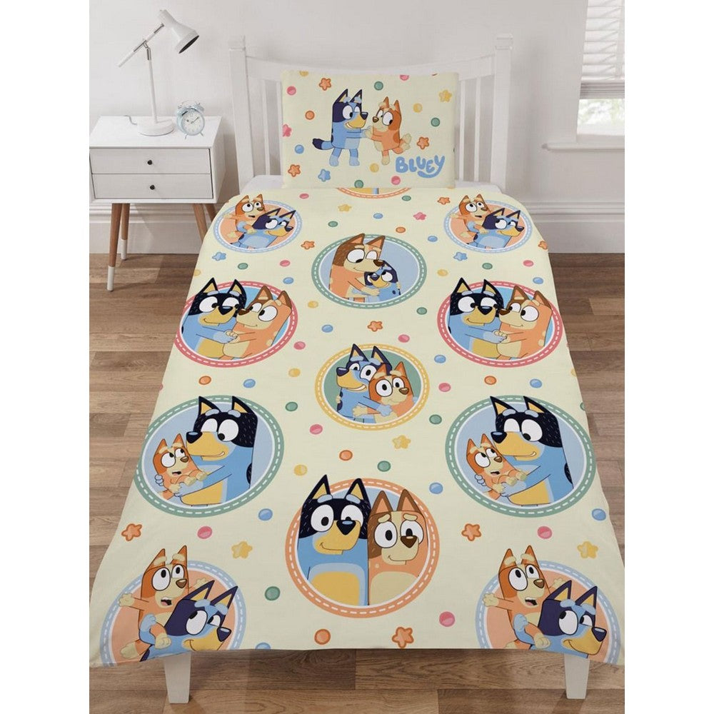 Yellow-Multicoloured - Front - Bluey Happy Cotton Duvet Cover Set
