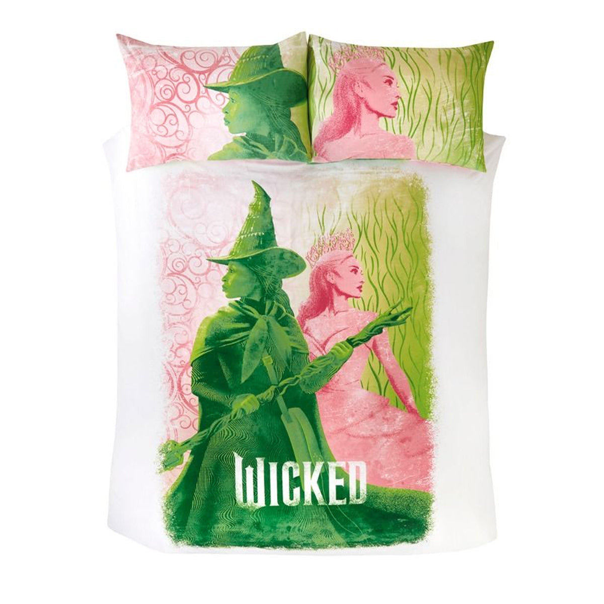 Pink-Green - Front - Wicked Reversible Elphaba and Glinda Duvet Cover Set