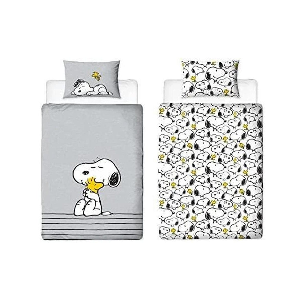 Grey-White - Front - Peanuts Reversible Panel Snoopy Duvet Cover Set