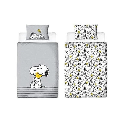 Grey-White - Front - Peanuts Reversible Panel Snoopy Duvet Cover Set