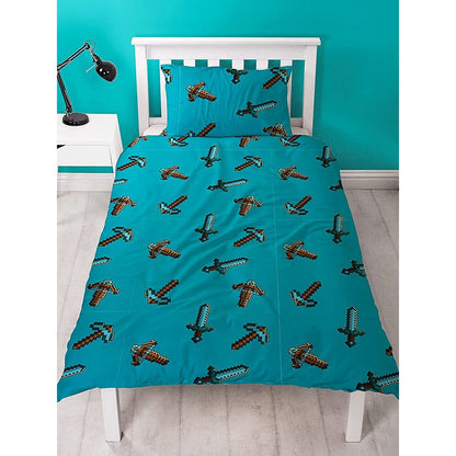 Navy-Grey-Teal - Back - Minecraft Survive Duvet Cover Set