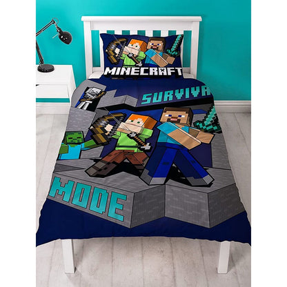 Navy-Grey-Teal - Front - Minecraft Survive Duvet Cover Set