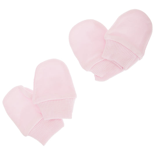 Pink - Front - Baby Newborn 100% Cotton Elasticated Scratch Mittens (Pack Of 2 Pairs)
