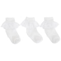 White - Front - Baby-Girls Cotton Rich Lace Frilly Top Socks With Floral Design (Pack Of 3)