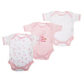 See Image - Front - Baby Bodysuits, Baby Girls Pink Bear Pattern Short Sleeve Bodysuit  (Pack Of 3)