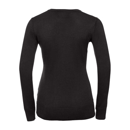 Charcoal Marl - Back - Russell Collection Ladies-Womens V-Neck Knitted Pullover Sweatshirt