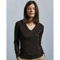 Charcoal Marl - Back - Russell Collection Ladies-Womens V-Neck Knitted Pullover Sweatshirt