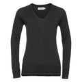 Black - Front - Russell Collection Ladies-Womens V-Neck Knitted Pullover Sweatshirt
