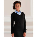 Black - Side - Russell Collection Ladies-Womens V-Neck Knitted Pullover Sweatshirt
