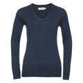 French Navy - Front - Russell Collection Ladies-Womens V-Neck Knitted Pullover Sweatshirt
