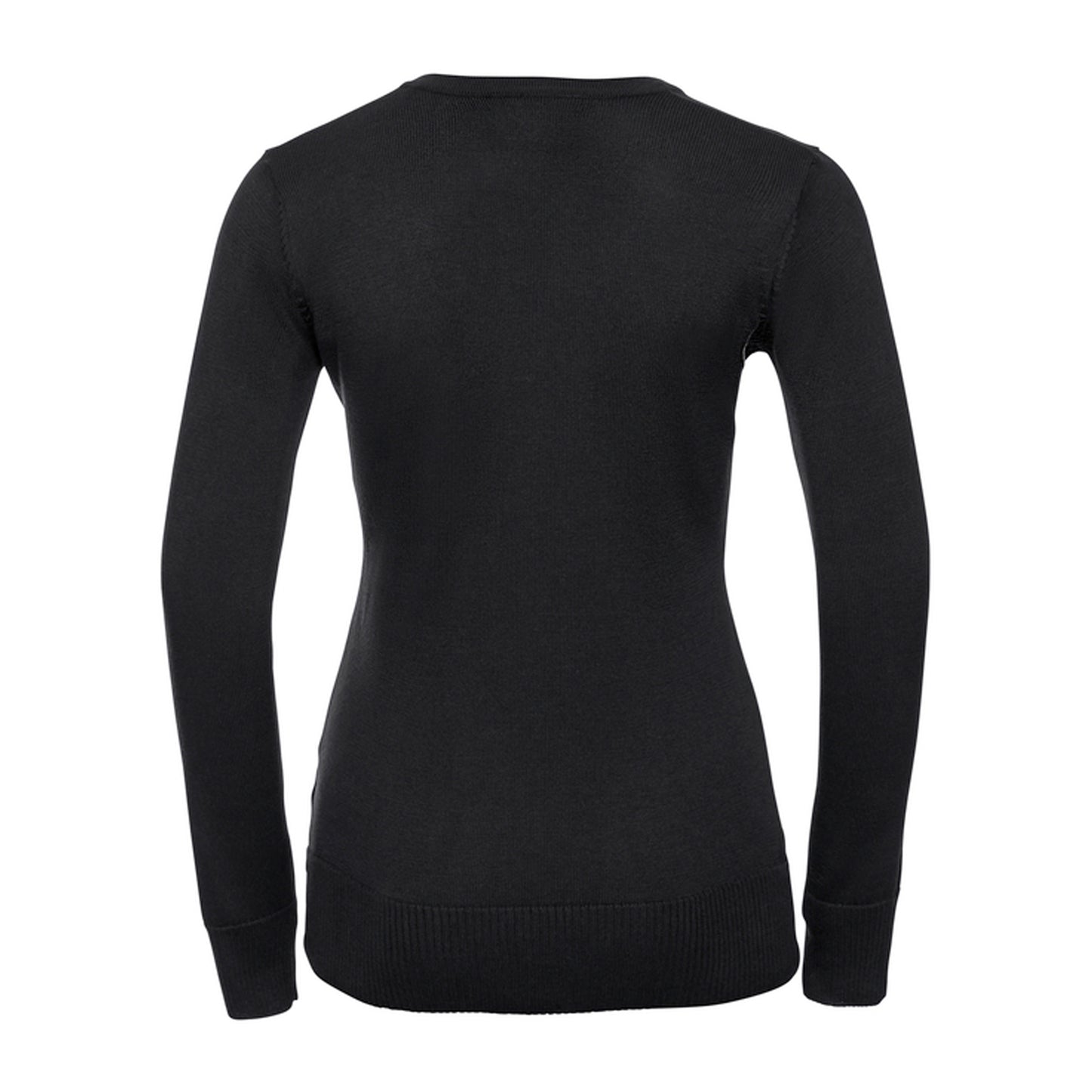 Black - Back - Russell Collection Ladies-Womens V-Neck Knitted Pullover Sweatshirt