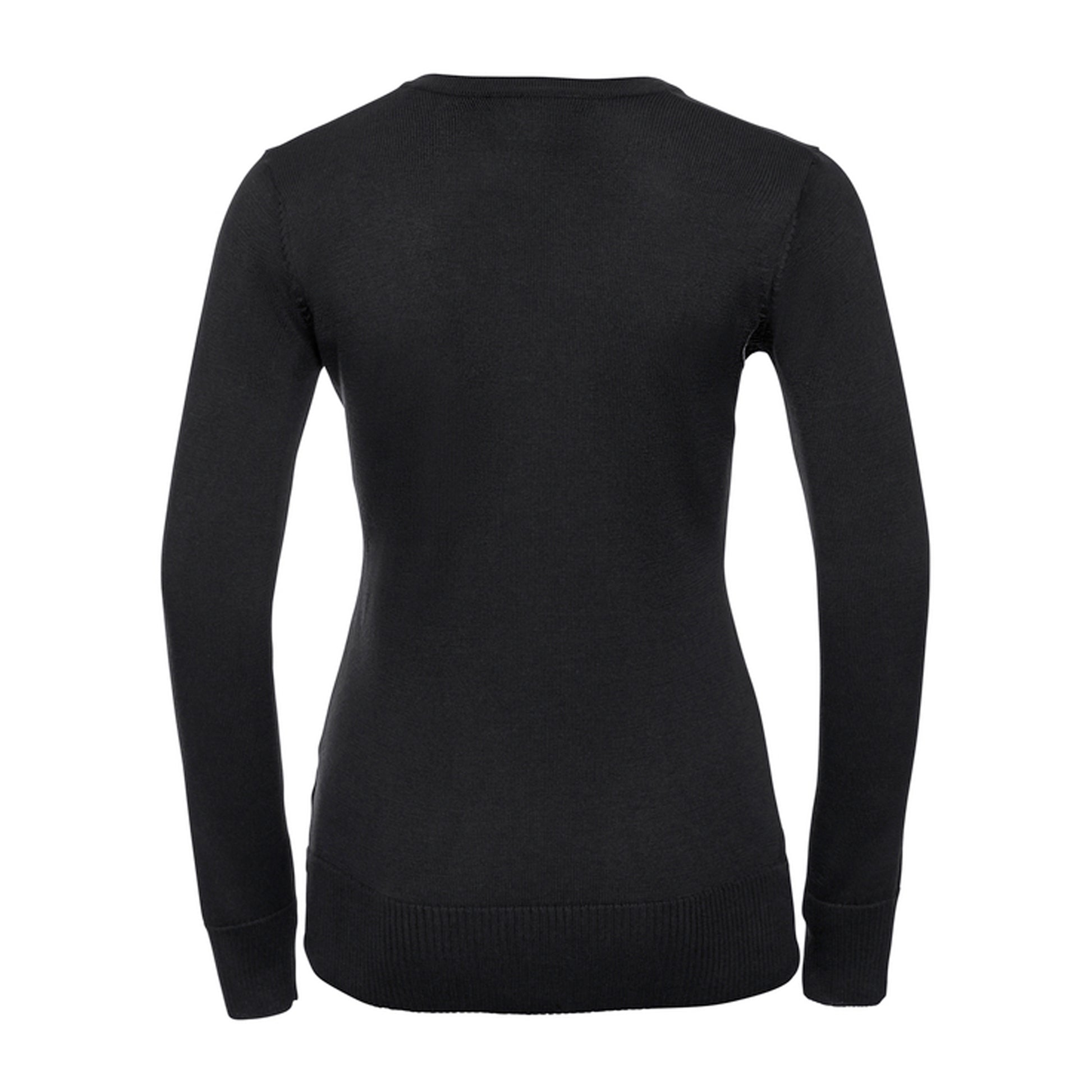 Black - Back - Russell Collection Ladies-Womens V-Neck Knitted Pullover Sweatshirt