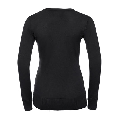 Black - Back - Russell Collection Ladies-Womens V-Neck Knitted Pullover Sweatshirt